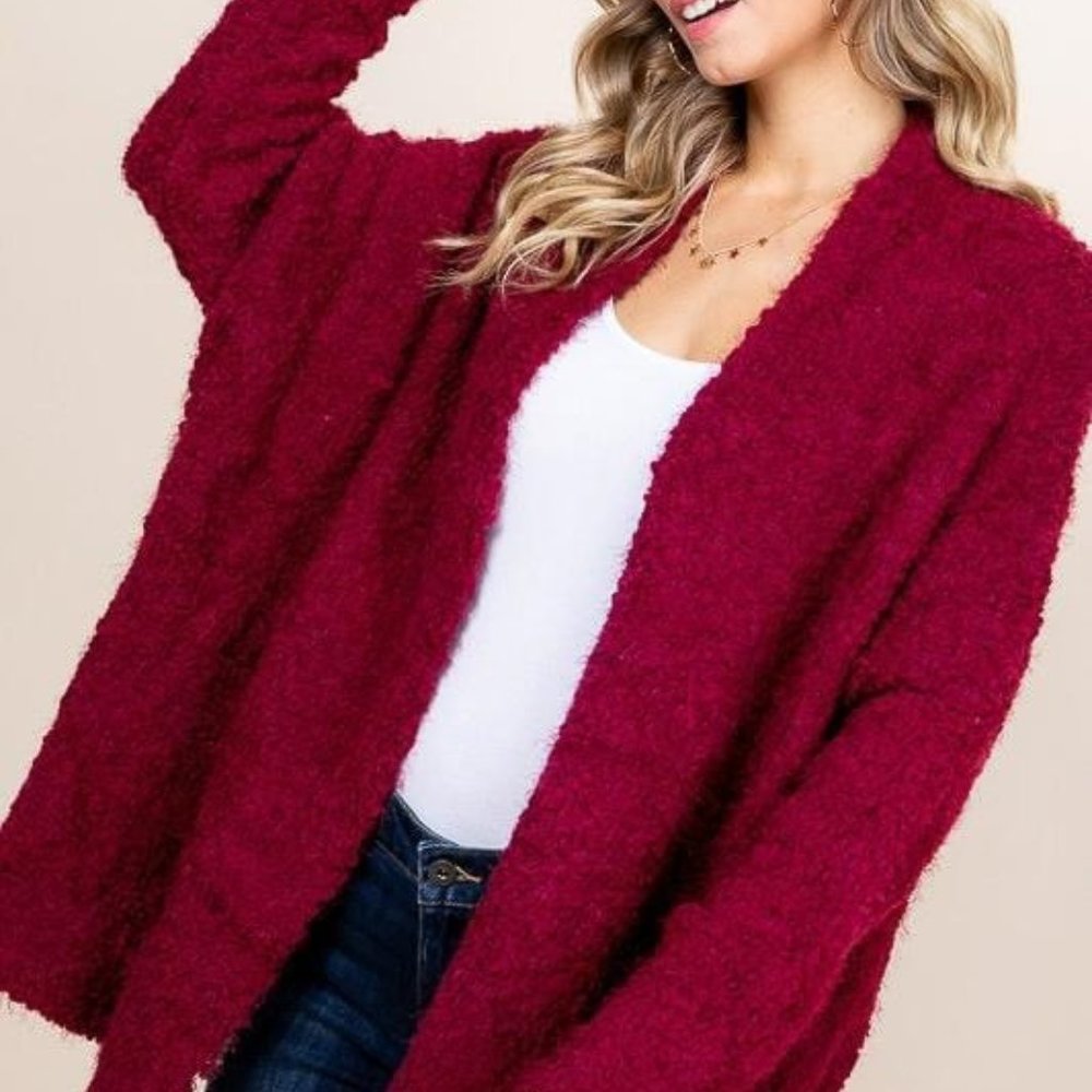 NWT!!! SUPER SOFT & WARM oversized Burgundy Popcorn Knit Cardigan
